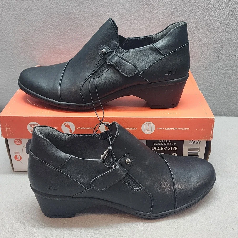 JBU‎ Kyley Slip On Shoes Black Faux Leather Comfort Block Heel Womens 9M